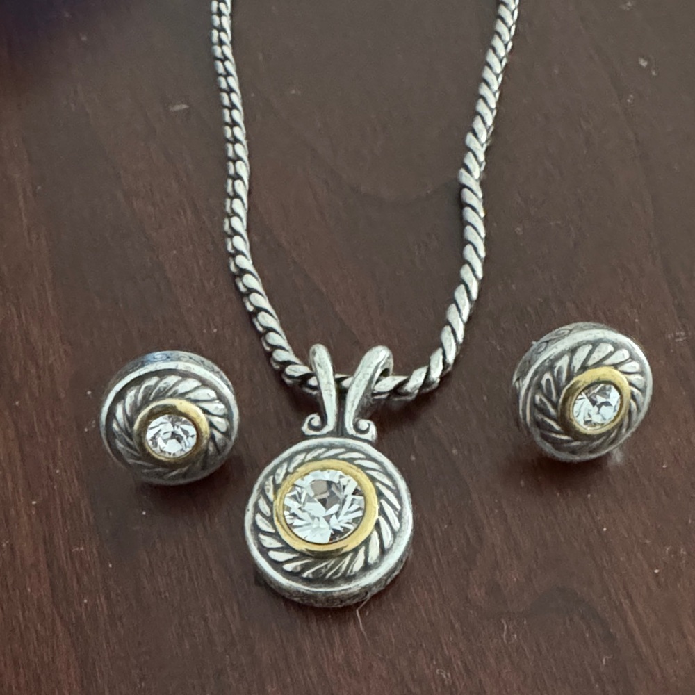 Brighton Silver Jewelry Set with Crystal Accents necklace and earrings